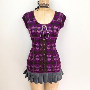 90s Womens M Mesh Babydoll Top Faux Corset Fairy Grunge Retro Boho Whimsical